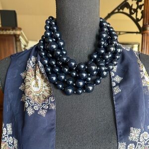 Vintage Talbots Navy Blue 5‎ Strand Beads Necklace